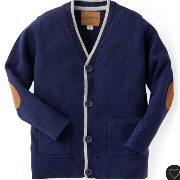 Hope and Henry’s boys tipped cardigan with elbow patches navy 6-12 months - Picture 1 of 1